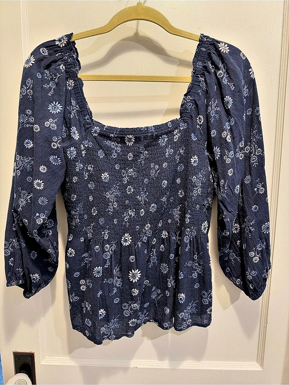 Madewell Floral Cotton Blouse in Blue & White Size 6